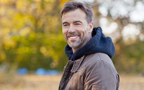 older man with leather jacket