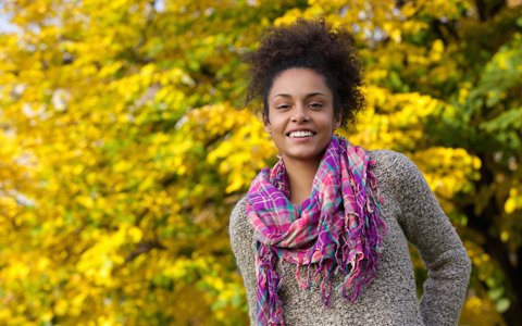 woman in purple scarf