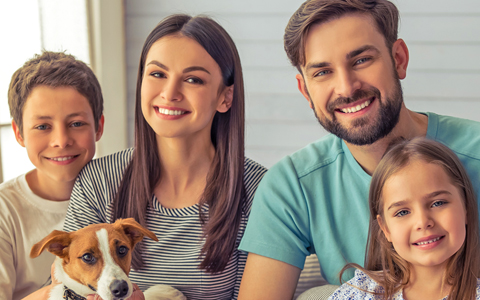 family photo with dog